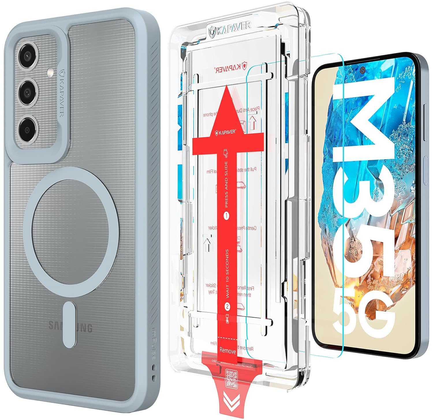 Samsung Galaxy M35 Back Cover Case With Glass | Mag-X - Gray Case with Glass