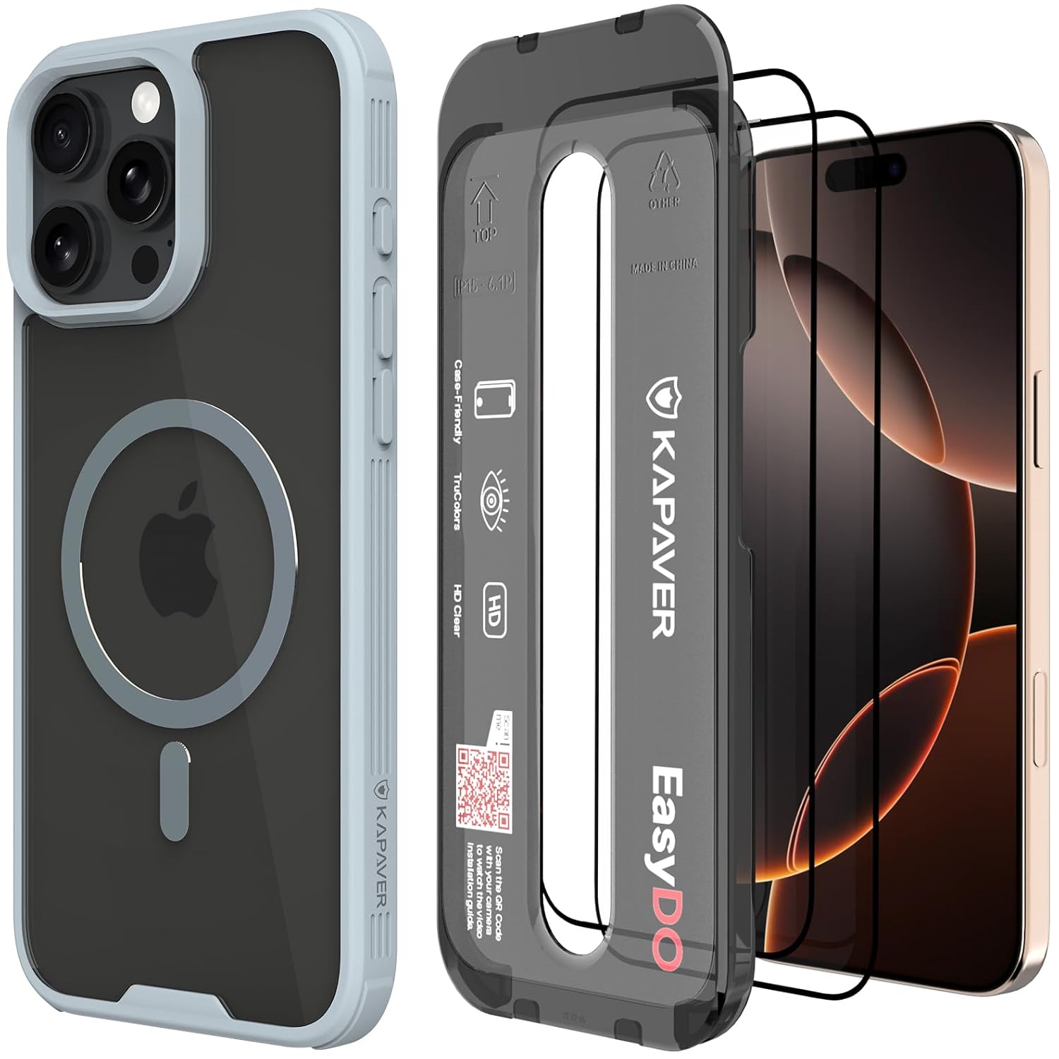 iPhone 16 Pro Max Back Cover Case With Glass | Mag-X - Gray Case with 2 Clear Glass