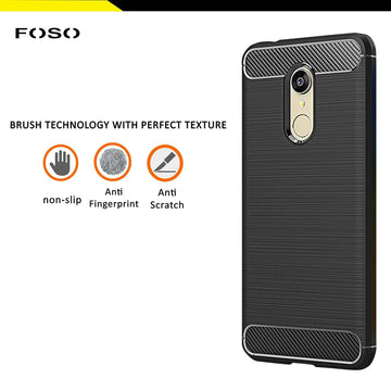 Foso (TM Xiaomi Redmi 5 Case Carbon Fiber Shock Proof Rugged Armor with Metallic Brush Finish Back Cover Case for Xiaomi Redmi 5 (Black) [Made in India]