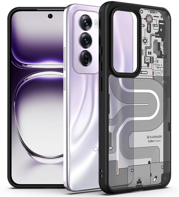 KAPAVER Cyber-i Edition Back Cover Case Compatible with Reno 12 Pro (PC+TPU) (Cyber-i Black)