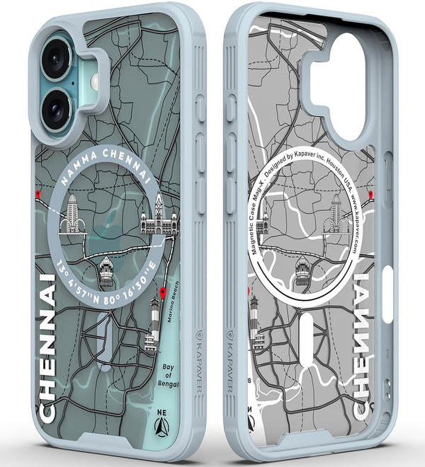 iPhone 16 Back Cover Case | GPS Edition (Namma-Chennai) Mag X - Gray