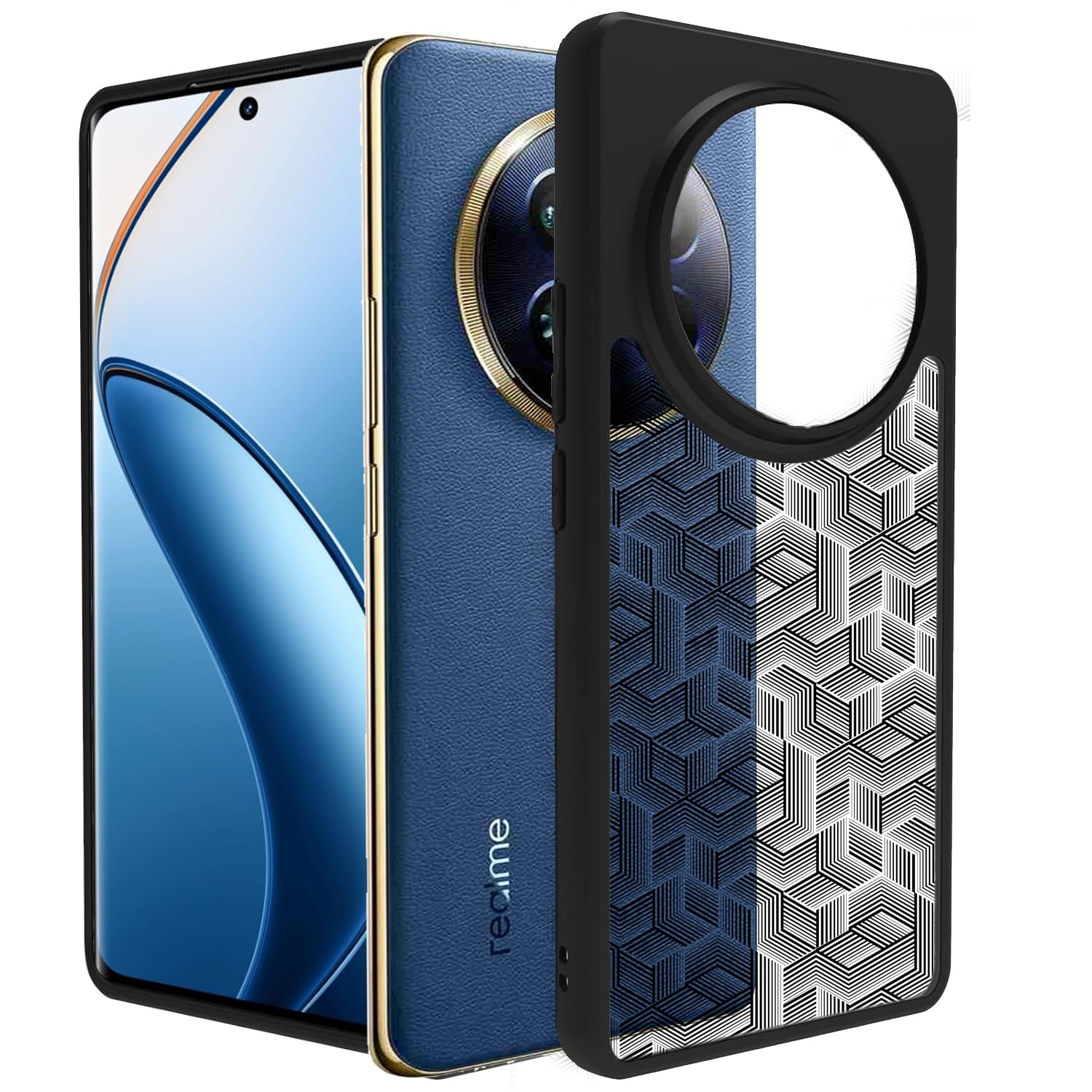 Realme 12 Pro / 12 Pro Plus Back Cover Case | Hybrid - (Stripe Cube Black)