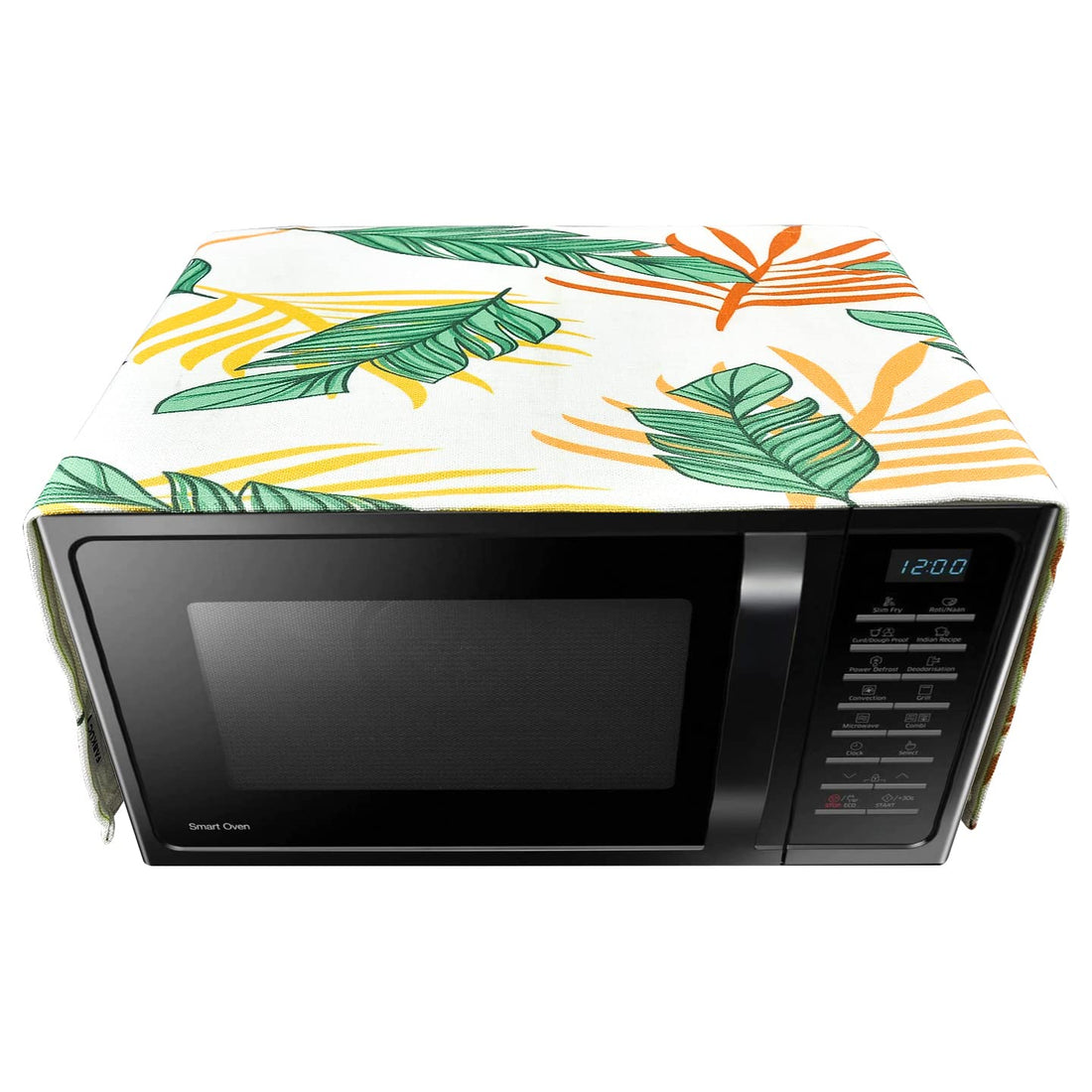 FABKUC Microwave/Oven Top Cotton Cover with 2 Utility Pockets, Splash-Proof, Dustproof Washer Dryer Cover (Monstera)