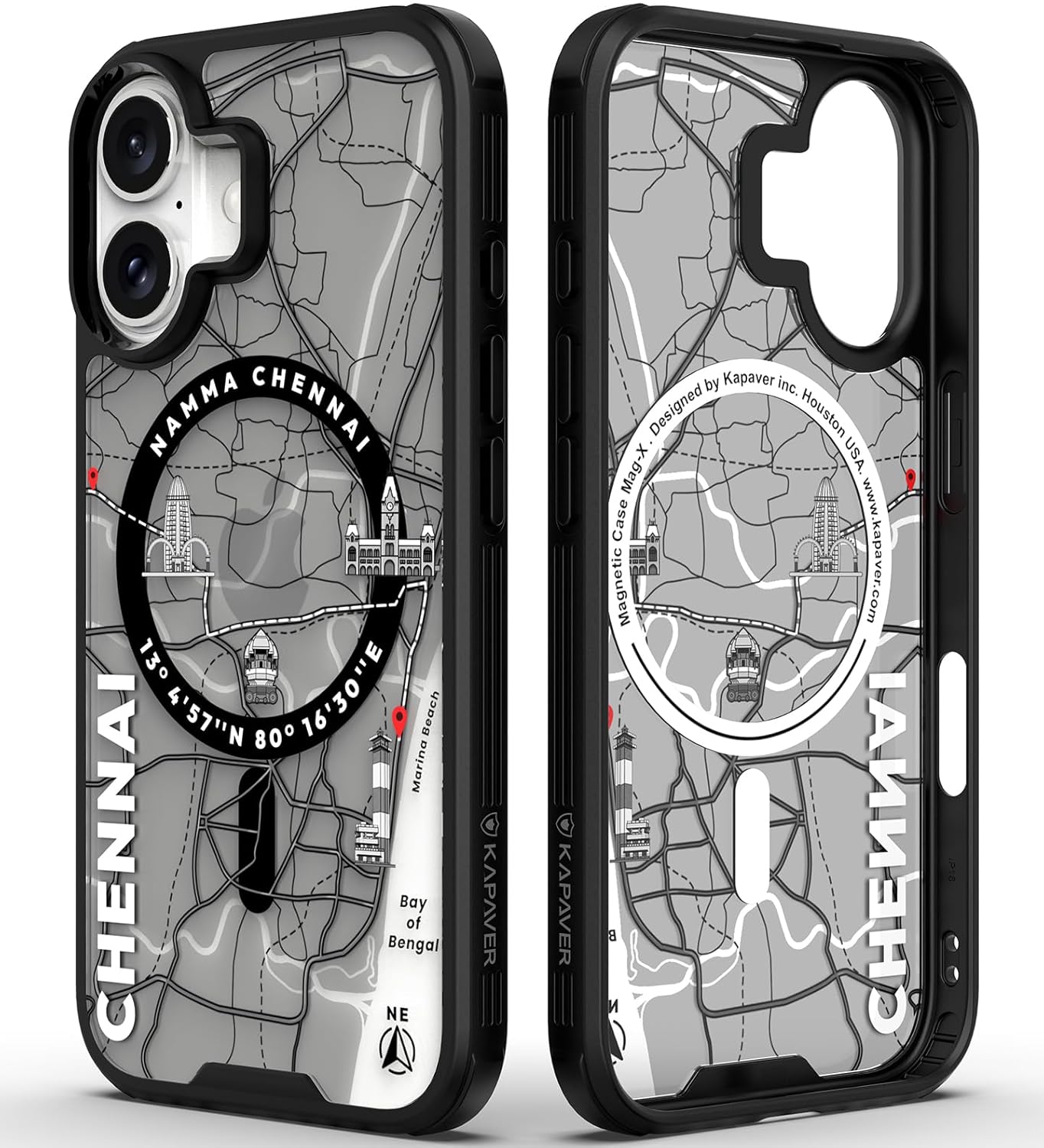 iPhone 16 Back Cover Case | GPS Edition (Namma-Chennai) Mag X - Black