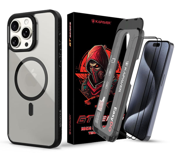 iPhone 15 Pro Max Back Cover Case With Glass | Mag-X - Black Case with Glass