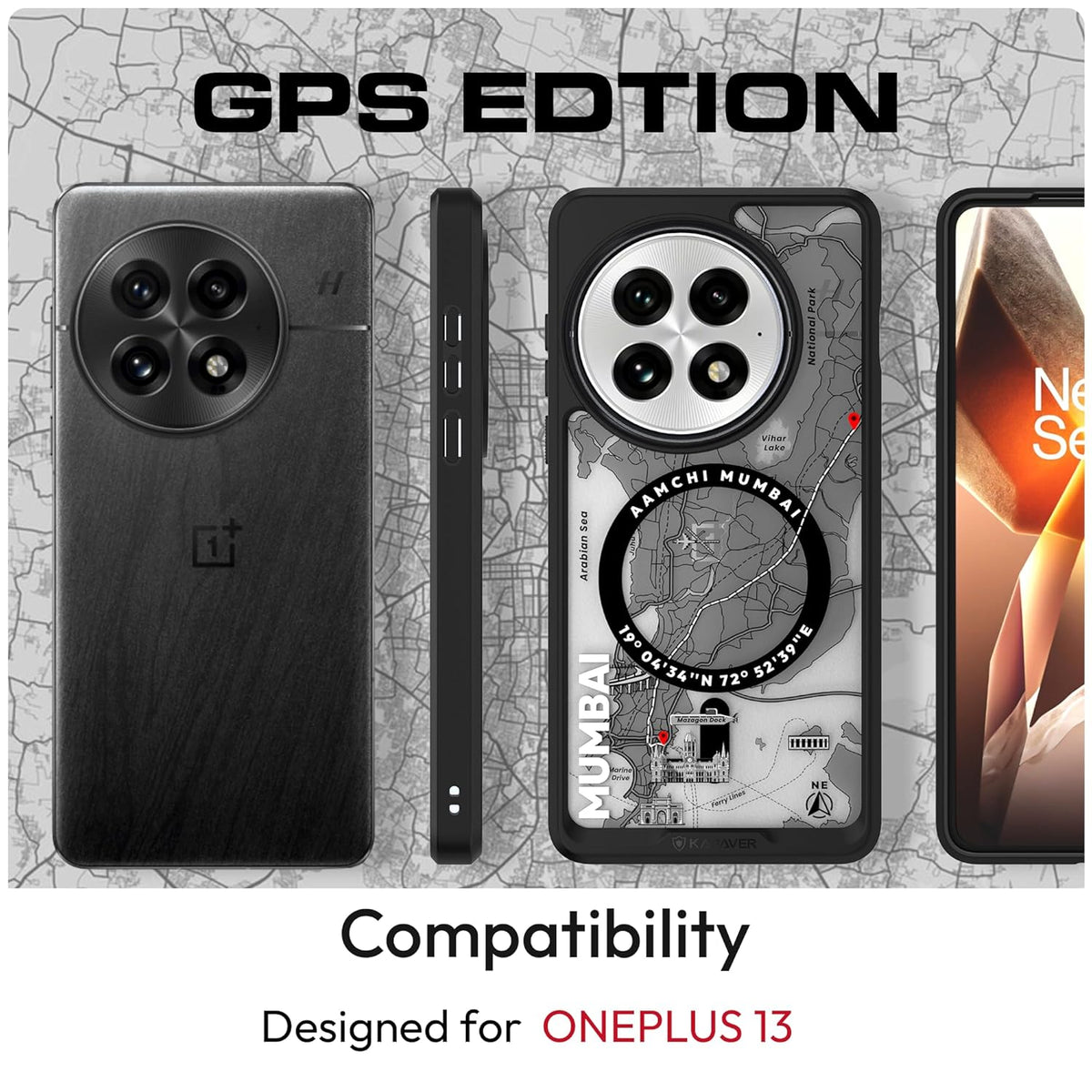 Oneplus 13 Back Best OnePlus 13 Back Cover Case | GPS Edition (Mumbai) Mag X - Black
