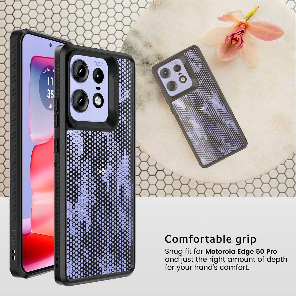 RankOne Beschermhoes Voor Motorola Moto Edge 50 Pro (6,7 Inch) – Saffierdesign, Stevige TPU Cover Met Extra Camerabescherming