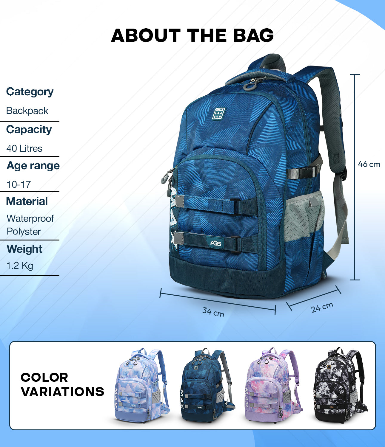 Comfortable backpack for teens with padded straps