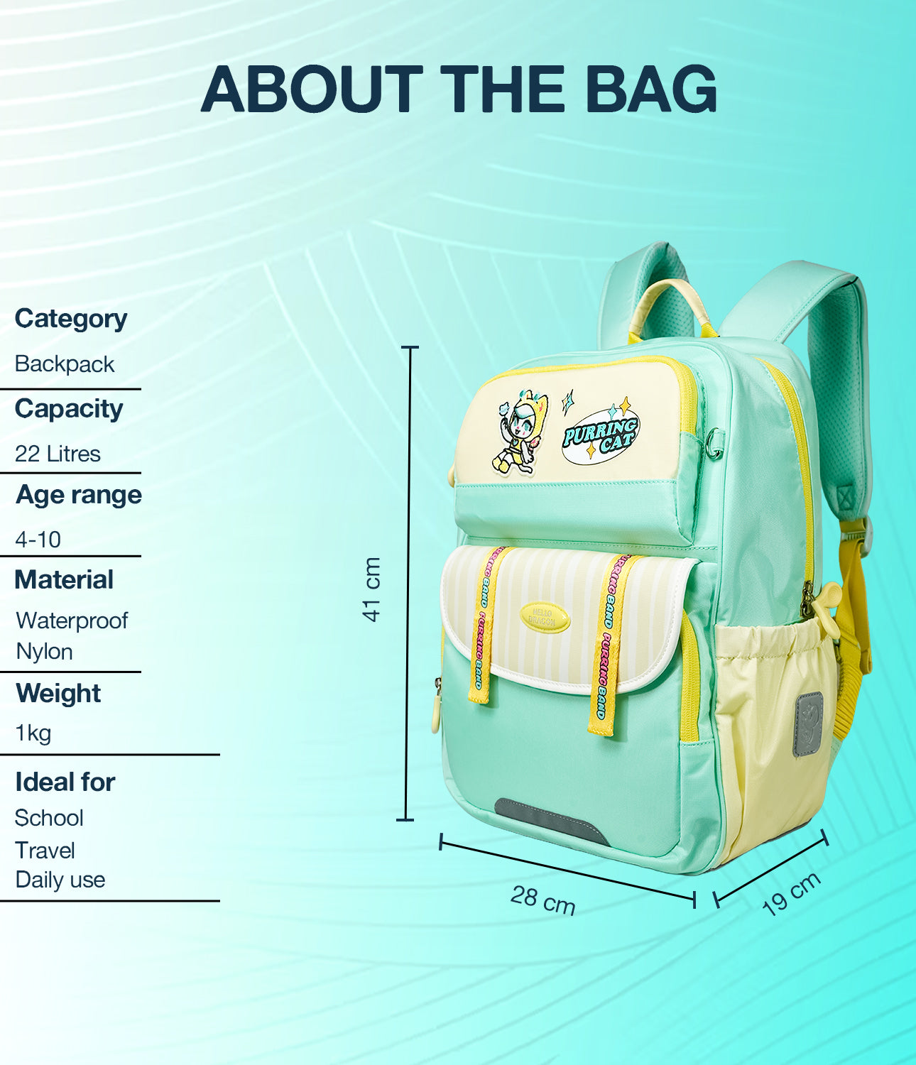 Hello Dragon lightweight AGS school bag in Light Green