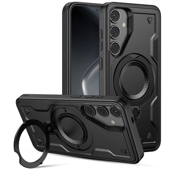 Samsung Galaxy S25 FE Back Cover Case With Glass |  Mag X Rugged with stand - Black