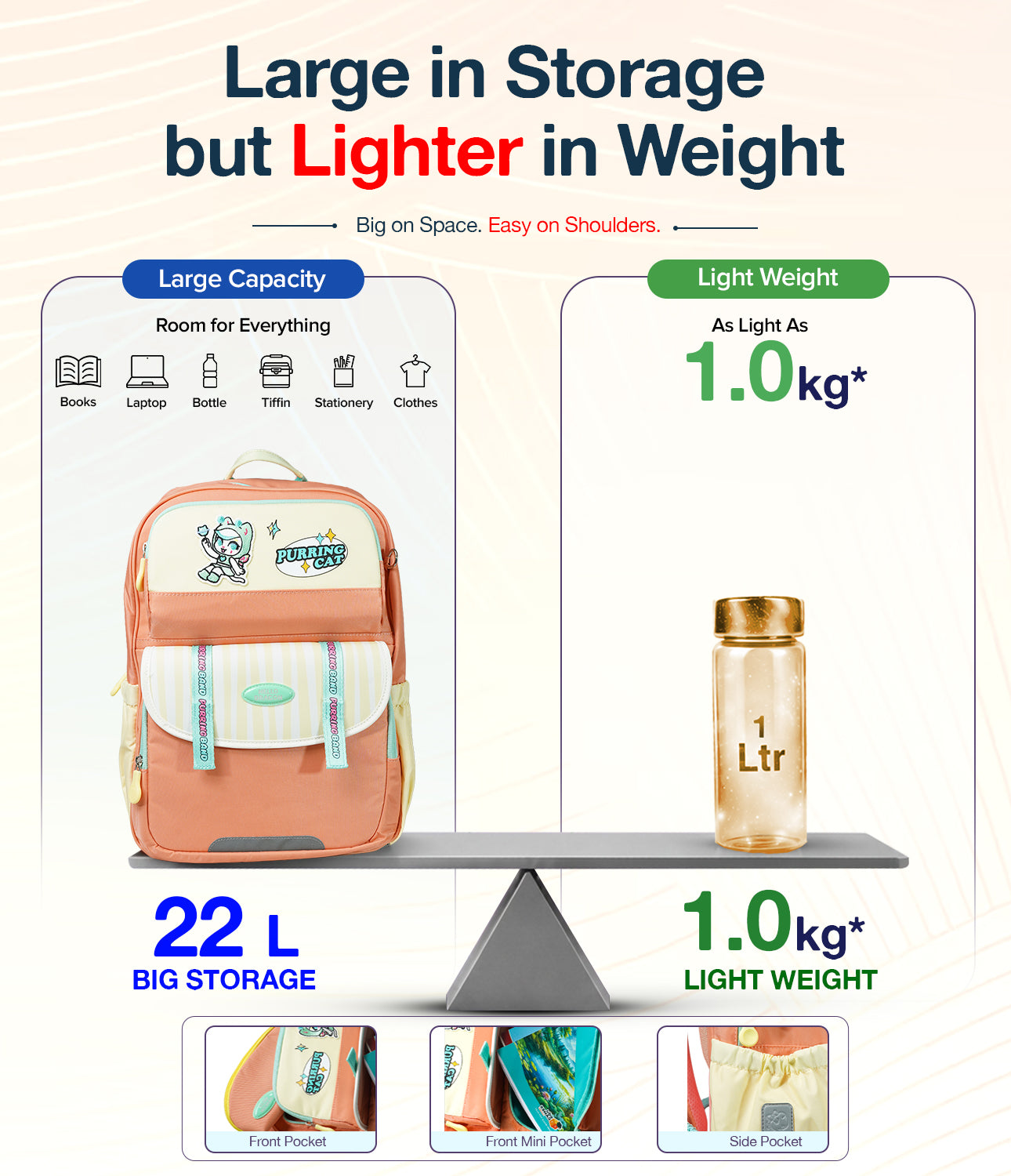 Lightweight kids school backpack