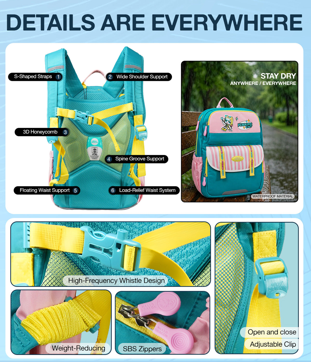 Lightweight AGS backpack for ages 4–7 with organized storage pockets