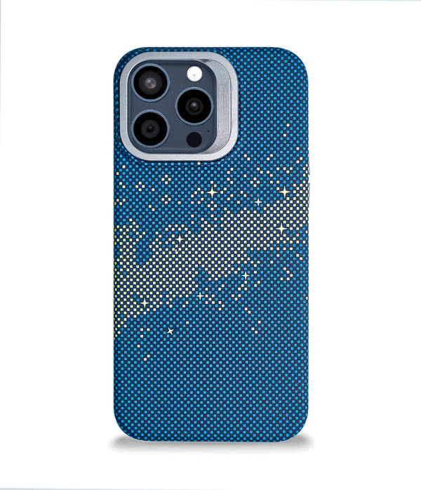 iPhone 15 Pro Max Back Cover Case | Carbon Fiber Kickstand Mag-X - Galaxy Blue