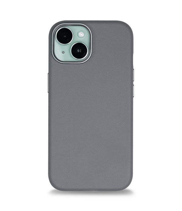 iPhone 15 Back Cover Case | PU Leather Mag-X - Gray