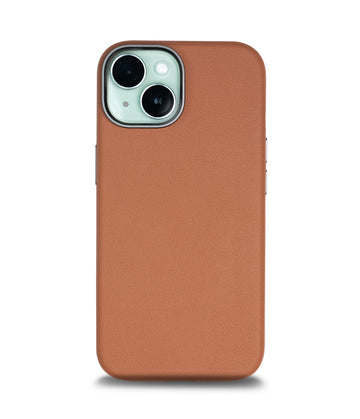 iPhone 15 Back Cover Case | PU Leather Mag-X - Brown