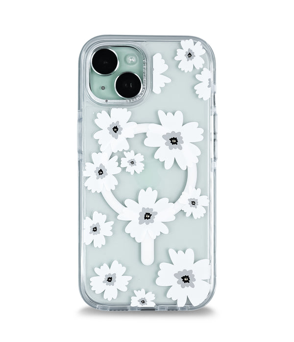 iPhone 15 Back Cover Case | Floral Case Mag-X - White