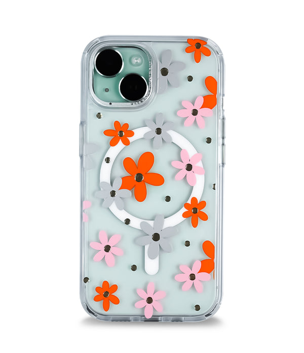 iPhone 15 Back Cover Case | Floral Case Mag-X - Orange