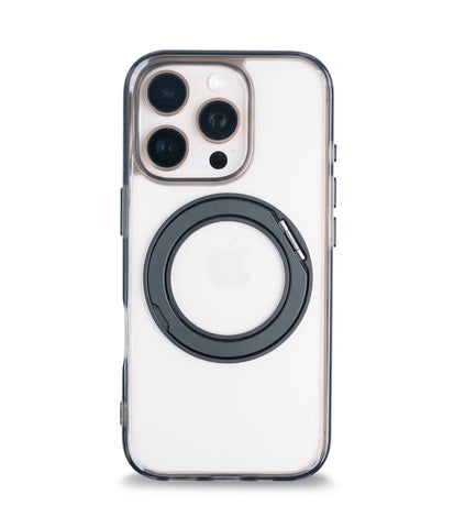 iPhone 16 Pro Back Cover Case | 360 Kickstand Mag-X - Clear Black
