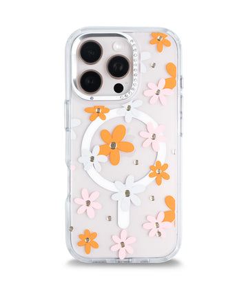 iPhone 16 Pro Max Back Cover Case | Floral Case Mag-X - Orange