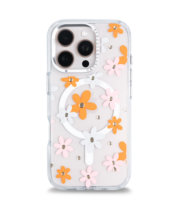 iPhone 16 Pro Max Back Cover Case | Floral Case Mag-X - Orange