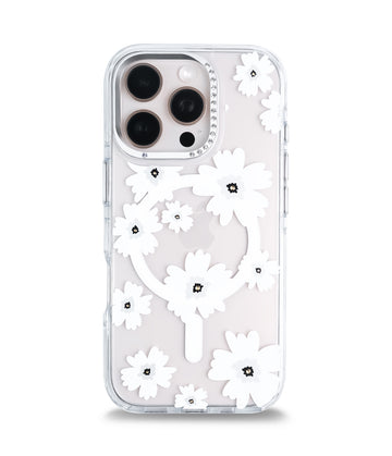 iPhone 16 Pro Back Cover Case | Floral Case Mag-X - White