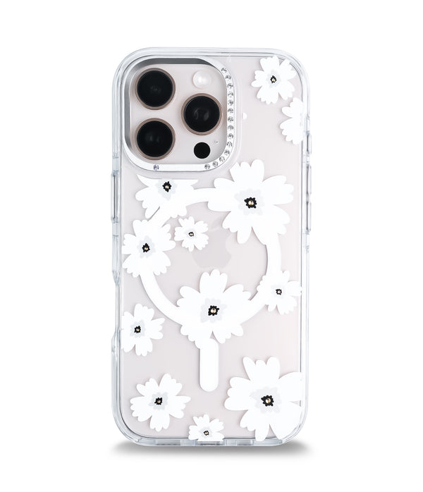 iPhone 16 Pro Max Back Cover Case | Floral Case Mag-X - White