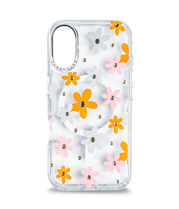 iPhone 16 Back Cover Case | Floral Case Mag-X - Orange