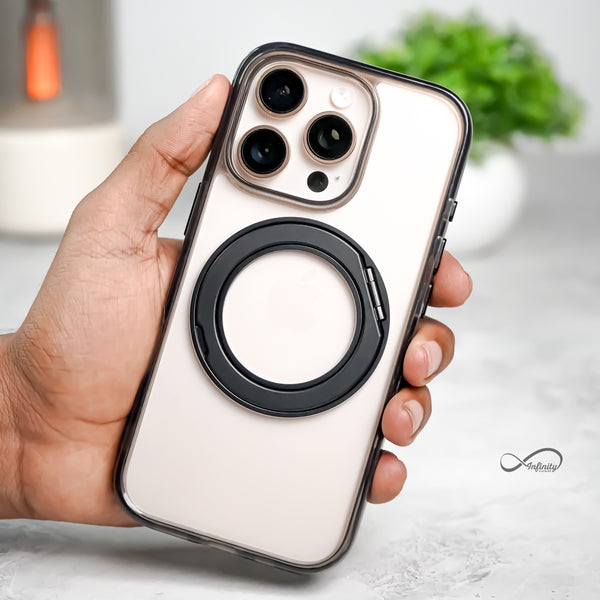 iPhone 16 Pro Max Back Cover Case | 360 Kickstand Mag-X - Clear Black