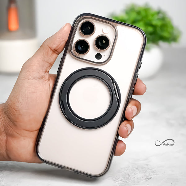 iPhone 15 Pro Back Cover Case | 360 Kickstand Mag-X - Clear Black