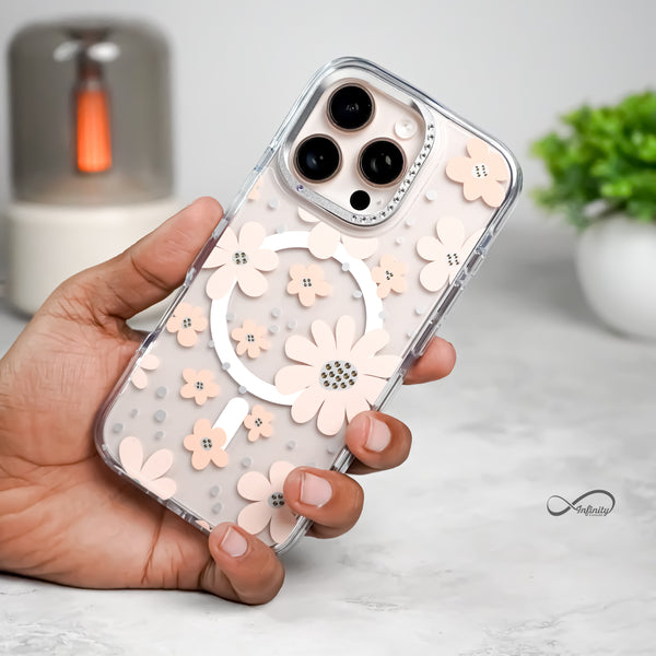 iPhone 16 Pro Max Back Cover Case | Floral Case Mag-X - Gold