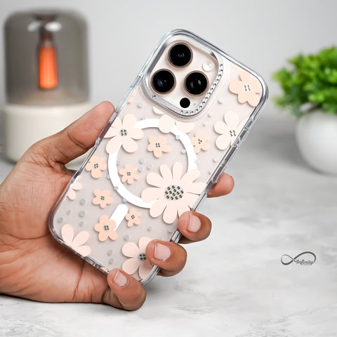 iPhone 16 Pro Max Back Cover Case | Floral Case Mag-X - Gold