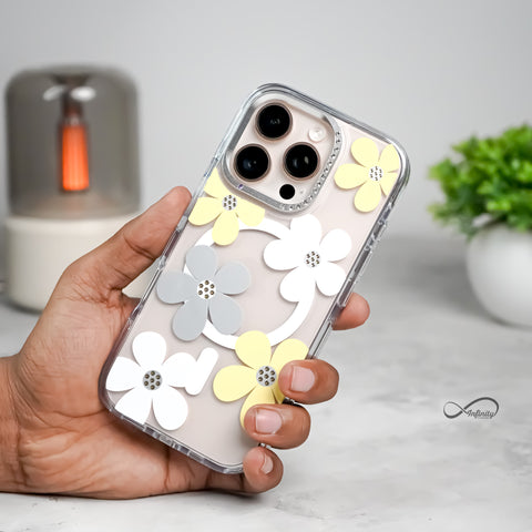 iPhone 16 Pro Max Back Cover Case | Floral Case Mag-X - Yellow