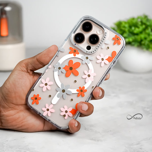 iPhone 16 Pro Max Back Cover Case | Floral Case Mag-X - Orange