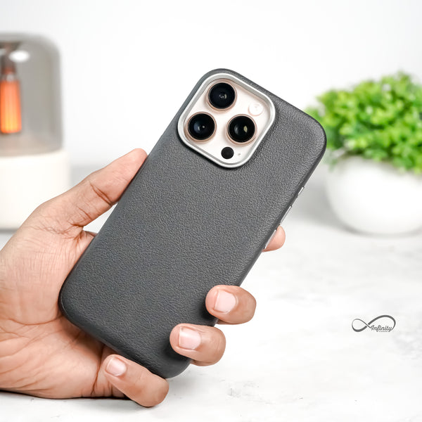 iPhone 16 Pro Max Back Cover Case | PU Leather Mag-X - Black