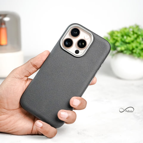 iPhone 16 Pro Back Cover Case | PU Leather Mag X - Black