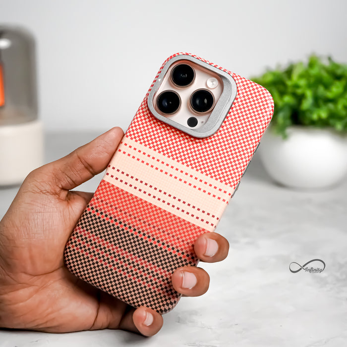 iPhone 16 Pro Back Cover Case | Carbon Fiber Bracket Kickstand Mag-X - Sunset Orange