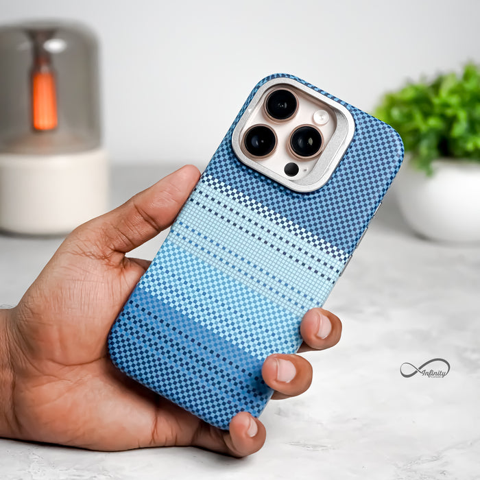 iPhone 16 Pro Back Cover Case | Carbon Fiber Bracket Kickstand Mag-X - Moonrise Blue
