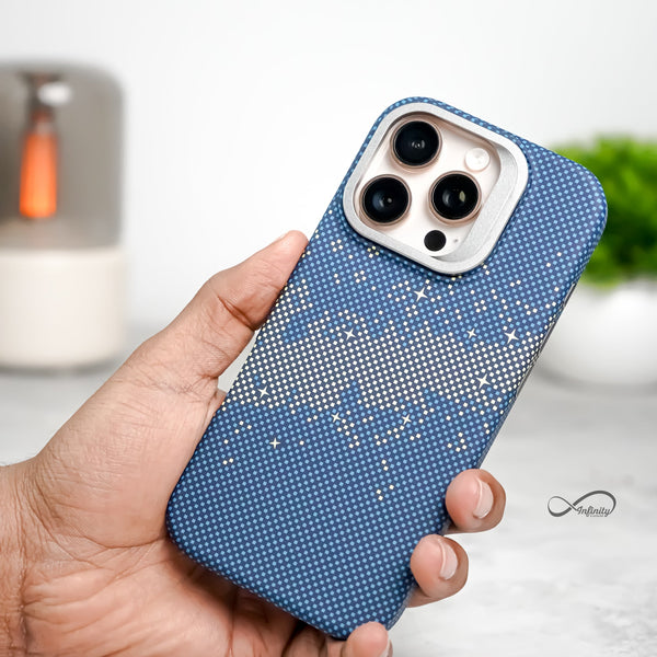 iPhone 15 Pro Back Cover Case | Carbon Fiber Kickstand Mag-X - Galaxy Blue