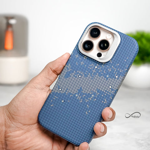 iPhone 15 Pro Back Cover Case | Carbon Fiber Kickstand Mag-X - Galaxy Blue