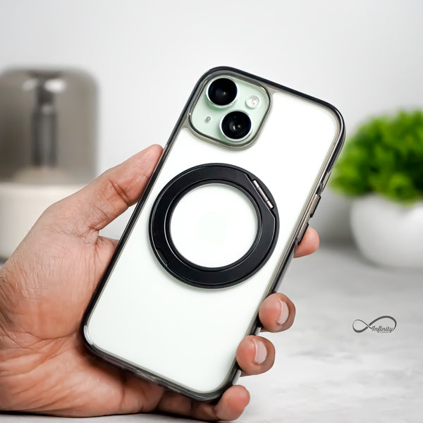 iPhone 15 Back Cover Case | 360 Kickstand Mag-X - Clear Black