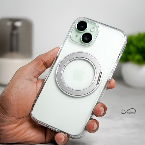 iPhone 15 Back Cover Case | 360 Kickstand Mag-X - Clear