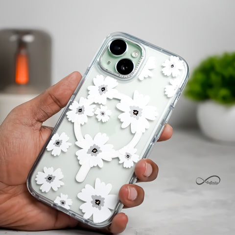 iPhone 15 Back Cover Case | Floral Case Mag-X - White