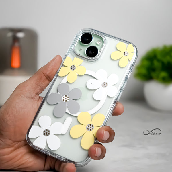iPhone 15 Back Cover Case | Floral Case Mag-X - Yellow