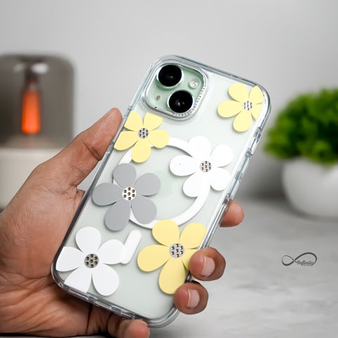 iPhone 15 Back Cover Case | Floral Case Mag-X - Yellow