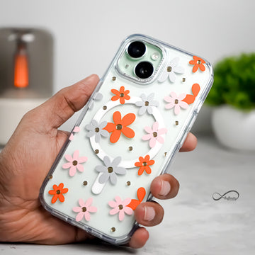 iPhone 15 Back Cover Case | Floral Case Mag-X - Orange