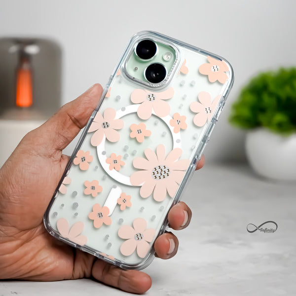 iPhone 15 Back Cover Case | Floral Case Mag-X - Gold