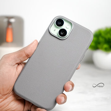 iPhone 15 Back Cover Case | PU Leather Mag-X - Gray