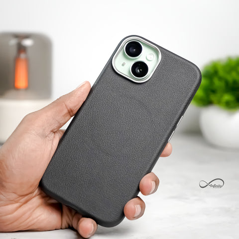 iPhone 15 Back Cover Case | PU Leather Mag-X - Black