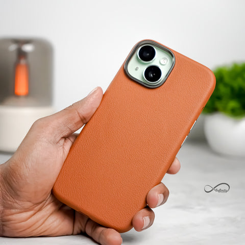 iPhone 15 Back Cover Case | PU Leather Mag-X - Brown