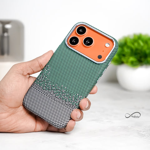 iPhone 17 Pro Back Cover Case | Carbon Fiber Mag-X - Silver Sand Green
